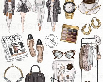Fall Fashion Illustration Clipart: Runway Looks, Outfits (Digital Stickers)