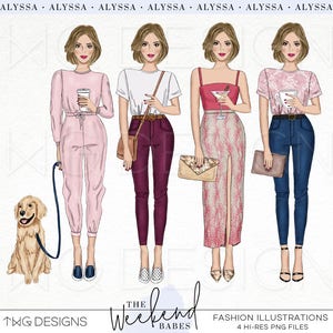 Fashion Illustration Clip Art Watercolor Clipart PNG Outfit Style Hand Drawn Fashion Girl Doll Planner Sticker Graphics Small Commercial Use