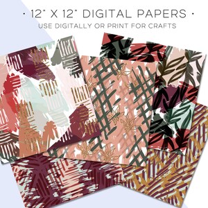 Puede incluir: Conjunto de cuatro papeles digitales de 30,5 x 30,5 cm con patrones abstractos en tonos de rosa, rojo, marr&oacute;n y dorado. Los papeles se pueden usar digitalmente o imprimir para manualidades.