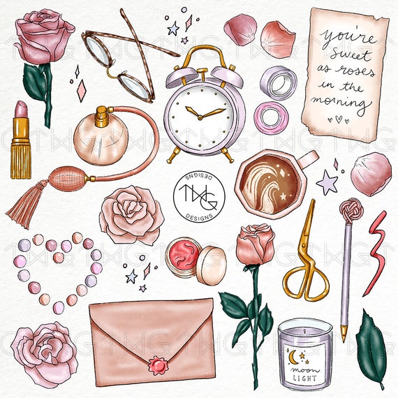 Cute Girl With Pink Rosses Clipart, Fashion Illustration, PNG File for Wall  Art Print, Instant Download, Printable Art, Planner Stickers Art 