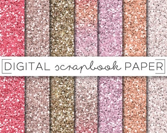 Pink Peach Gold Glitter Ombre Digital Paper (Digital Download)