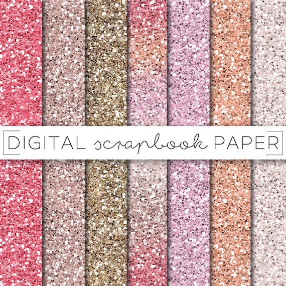 Pink Peach Gold Ombre Glitter Digital Scrapbook Paper Pattern Stationery Texture Sparkle Print Background Instant Download Graphics