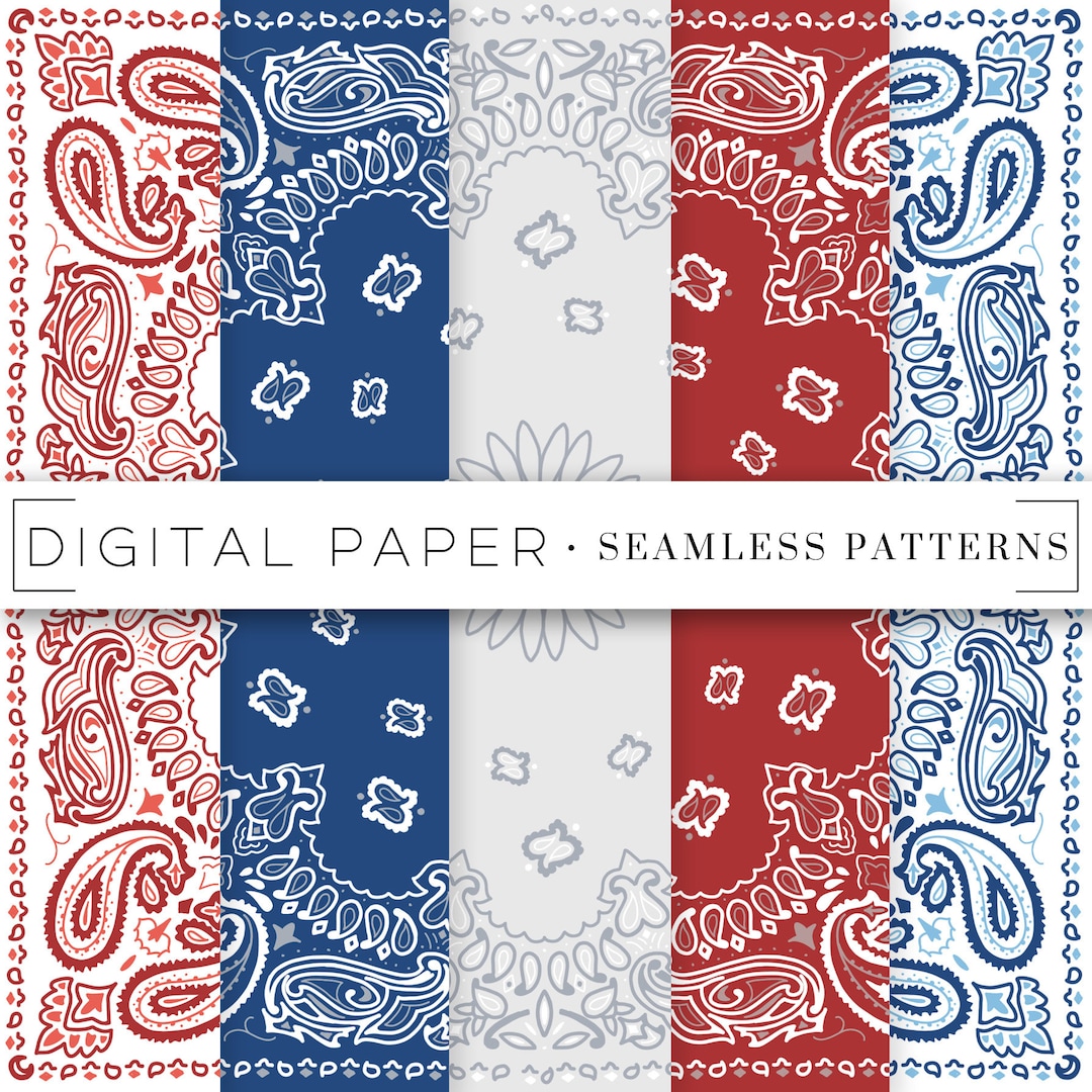 Bandana Print Seamless Patterns Digital Scrapbook Paper Classic Red ...