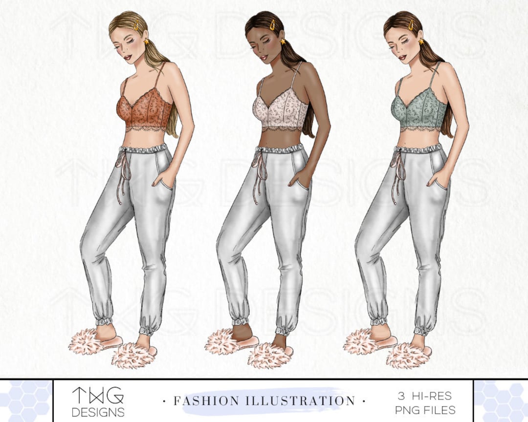 Fashion Illustration Clipart: Cozy Loungewear, Planner Stickers (PNG) - Etsy