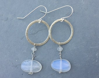 Gemstone Moonstone Sterling Silver Earrings, Rainbow Moonstone Jewelry, Silver Dangle Earrings