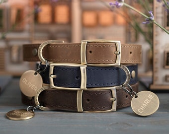 Hundehalsband Leder, Hundehalsband personalisiert, Hundehalsband Mädchen, Hundehalsband Junge, Katzenhalsband, Welpenhalsband, Dornschließe Halsband anti-messing