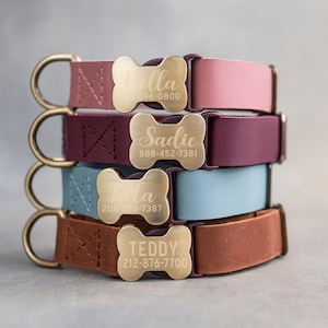 Dog collar leather, dog collar personalized, dog collar girl, dog collar boy, dog collar engraved, dog collar with bone-shaped buckle