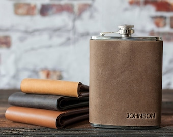 Hip flask personalized, Leather flask, personalized flask, groomsmen flask, engraved flask (hot stamped), 316 stainless steel