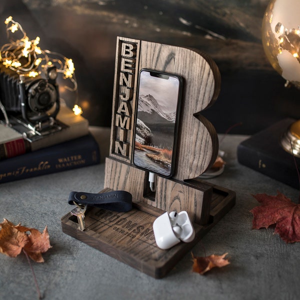 Unique executive gift, desk organizer, unique CEO gift, personalized, boss gift, desk name plate, docking station, wooden docking station