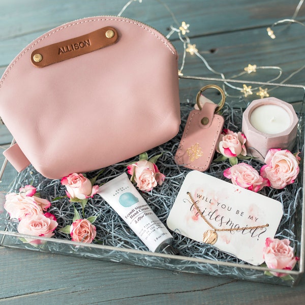 Leder Schminktasche, Brautjungfern Geschenk, Makeup Organizer, Kosmetiktasche, Schminktasche, Schminktasche Geschenk für Frauen personalisierte Schminktasche