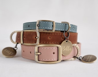 Dog collar leather, dog collar personalized, dog collar girl, dog collar boy, cat collar, puppy collar, pin buckle collar anti-brass