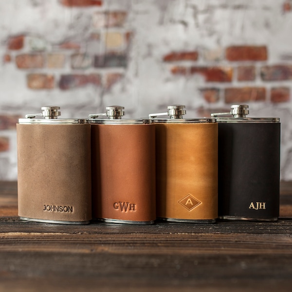 Hip flask personalized, Leather flask, personalized flask, groomsmen flask, engraved flask (hot stamped), 316 stainless steel