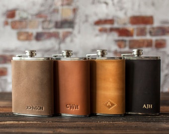 Leather hip flask personalized, Leather flask for men, personalized flask, engraved flask (hot stamped), 316 stainless steel