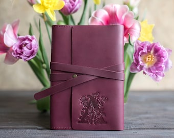 Floral initial leather journal personalized custom leather notebook personalized journal leather journal for women