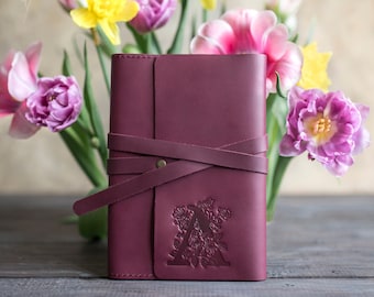 Bloemen eerste leren dagboek gepersonaliseerd op maat gemaakt leren notitieboekje gepersonaliseerd dagboek leren navulbaar leren dagboek voor dames