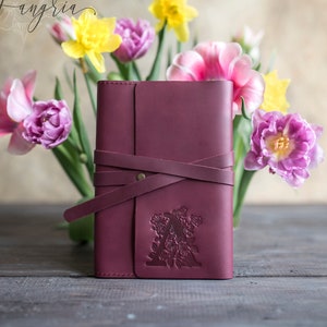 Floral initial leather journal personalized custom leather notebook personalized journal leather refillable leather journal for women