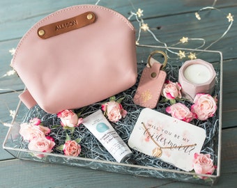 Leather makeup bag, bridesmaid gift, makeup organizer, cosmetic bag, makeup case, make up bag gift for women personalized makeup bag