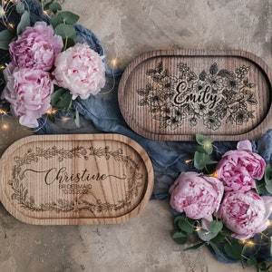 Bridesmaid gifts jewelry tray personalized wooden bridesmaid gifts custom engraved jewelry tray, floral bridesmaid jewelry tray personalized image 1