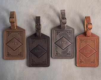 Leather luggage tags, groomsmen gifts, luggage tag, luggage tags personalized, personalized luggage tag, 3-5 initial frame personalized tags