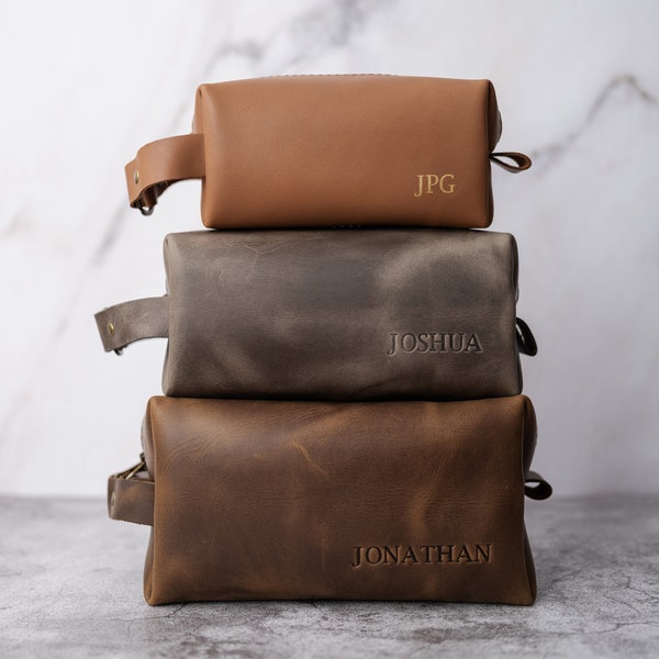 Leren toilettas gepersonaliseerde bruidsjonkers geschenken lederen dopp kit gepersonaliseerd cadeau voor hem heren dopp kit voor mannen, unieke letters