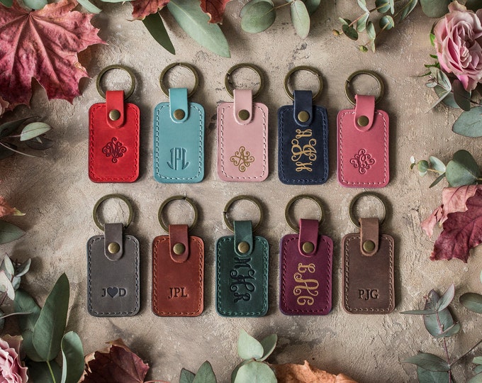 Personalized leather keychain, leather initial keychain personalized, key chain customized leather keychain for women, men leather key fob