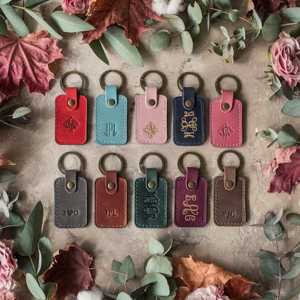 Personalized leather keychain, leather initial keychain personalized, key chain customized leather keychain for women, men leather key fob