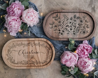 Bridesmaid gifts jewelry tray personalized wooden bridesmaid gifts custom engraved jewelry tray, floral bridesmaid jewelry tray personalized