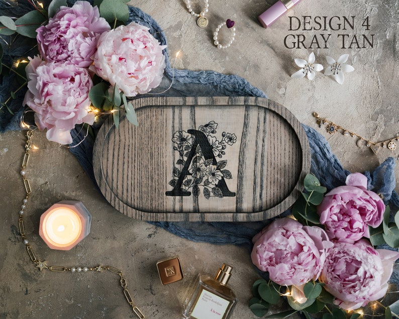 Bridesmaid gifts jewelry tray personalized wooden bridesmaid gifts custom engraved jewelry tray, floral bridesmaid jewelry tray personalized Design 4