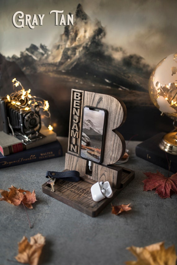 Unique executive gift, desk organizer, unique CEO gift, personalized, boss gift, desk name plate, docking station, wooden docking station