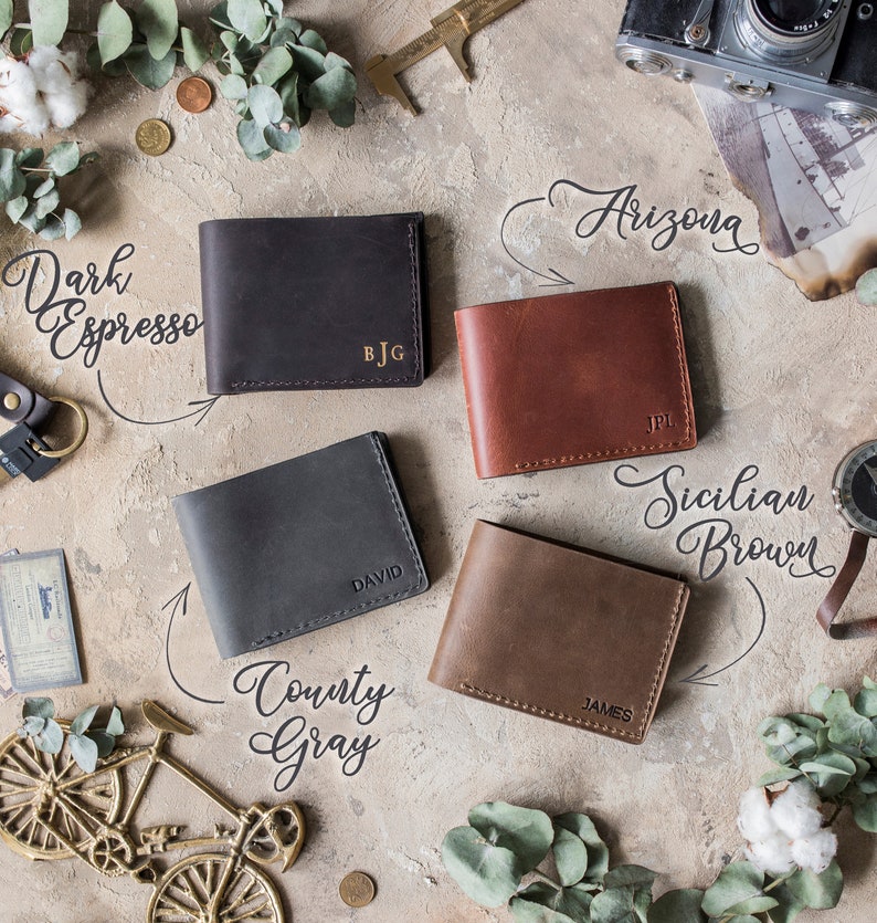 Cartera de cuero personalizada, regalo para hombre, billetera personalizada para hombre, billetera para hombre con tarjetero o moneda, regalos para él, PERSONALIZACIÓN GRATUITA imagen 2