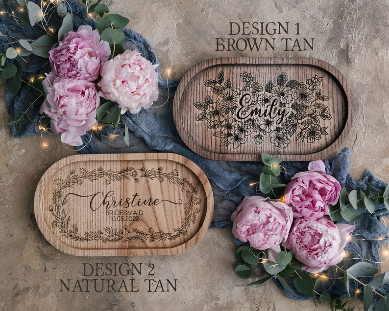 Bridesmaid gifts jewelry tray personalized wooden bridesmaid gifts custom engraved jewelry tray, floral bridesmaid jewelry tray personalized image 3