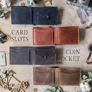 Cartera de cuero personalizada, regalo para hombre, billetera personalizada para hombre, billetera para hombre con tarjetero o moneda, regalos para él, PERSONALIZACIÓN GRATUITA imagen 4
