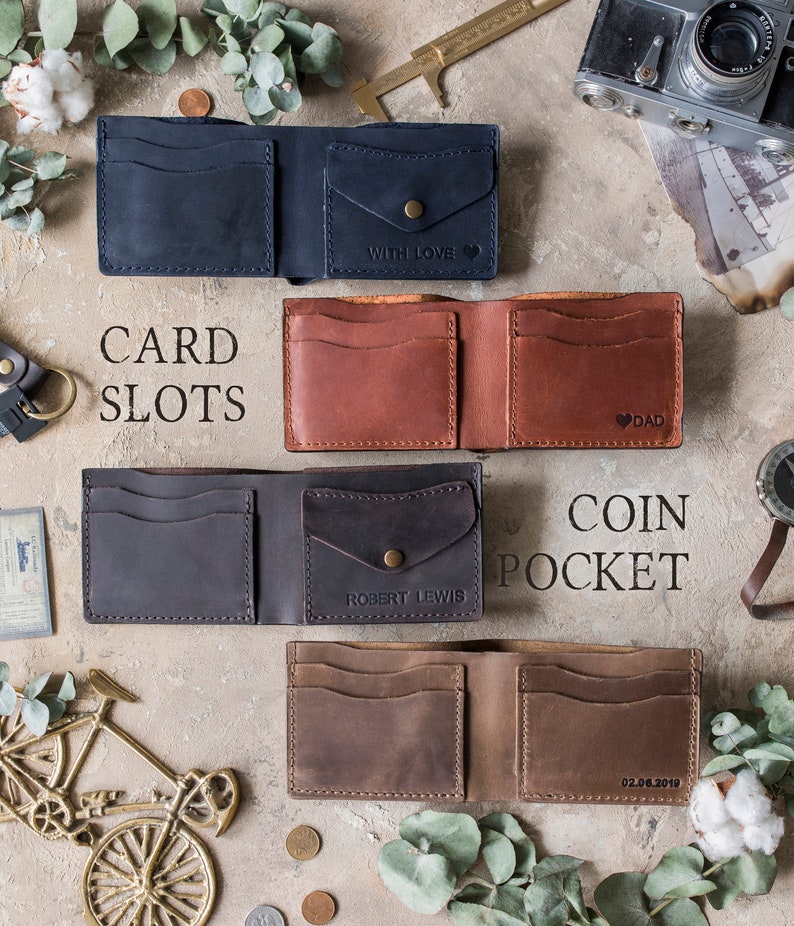 Cartera de cuero personalizada, regalo para hombre, billetera personalizada para hombre, billetera para hombre con tarjetero o moneda, regalos para él, PERSONALIZACIÓN GRATUITA imagen 4
