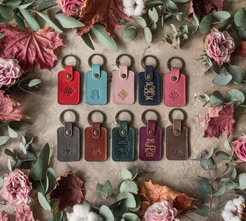 Personalized leather keychain, leather initial keychain personalized, key chain customized leather keychain for women, men leather key fob image 1