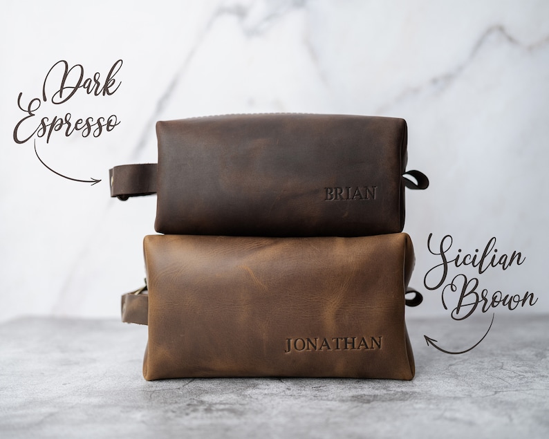 Leather toiletry bag personalized groomsmen gifts leather dopp kit personalized gift for him mens dopp kit for men, unique letters image 3