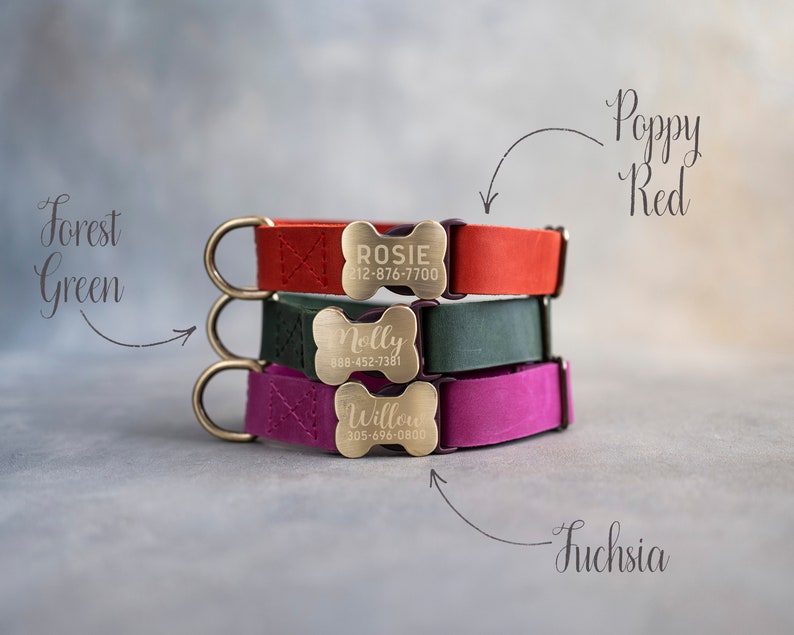 Hundehalsband Leder, Hundehalsband personalisiert, Hundehalsband Mädchen, Hundehalsband Junge, Hundehalsband graviert, Hundehalsband mit knochenförmiger Schnalle Bild 8