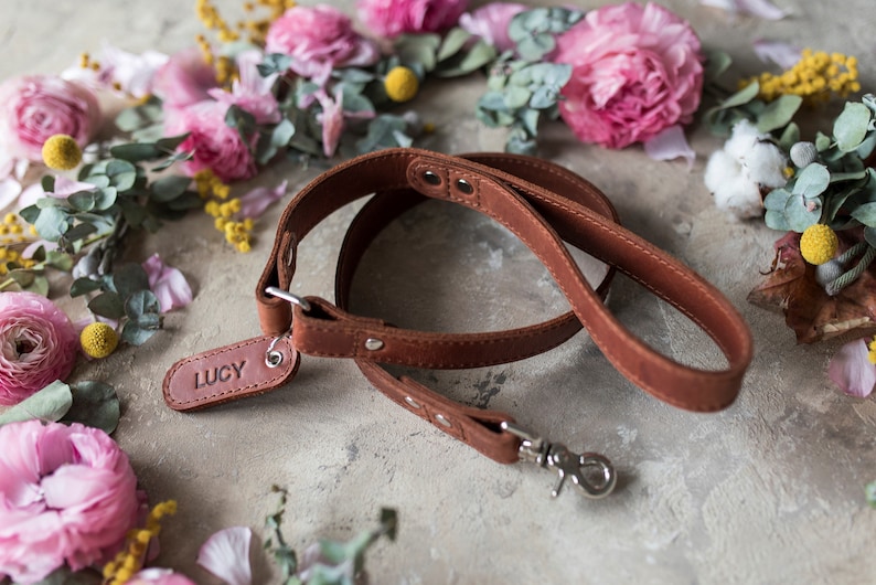 Personalized leather dog leash, personalized dog leash, leather personalized dog leash, leather dog accessories image 1