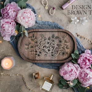 Bridesmaid gifts jewelry tray personalized wooden bridesmaid gifts custom engraved jewelry tray, floral bridesmaid jewelry tray personalized Design 1