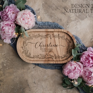 Bridesmaid gifts jewelry tray personalized wooden bridesmaid gifts custom engraved jewelry tray, floral bridesmaid jewelry tray personalized Design 2