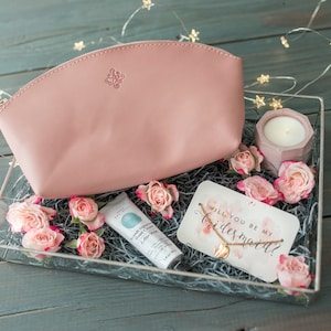 Borsa per il trucco in pelle Borsa per il trucco personalizzata per idee regalo per damigella d'onore per donna Custodia per il trucco in pelle Borsa per il trucco Borsa da toilette in pelle con monogramma