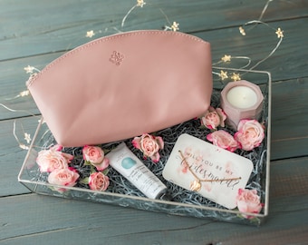 Bolso de maquillaje de cuero Ideas de regalo de dama de honor personalizadas bolso de maquillaje para mujeres Estuche de maquillaje de cuero bolso de maquillaje bolso de tocador de cuero monograma