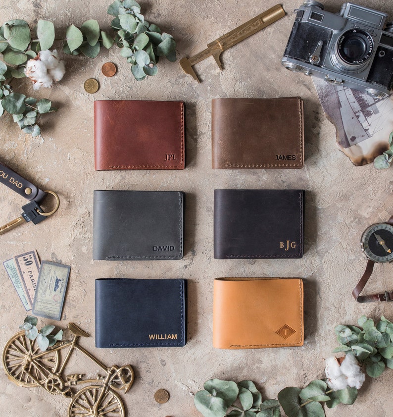 Cartera de cuero personalizada, regalo para hombre, billetera personalizada para hombre, billetera para hombre con tarjetero o moneda, regalos para él, PERSONALIZACIÓN GRATUITA imagen 1