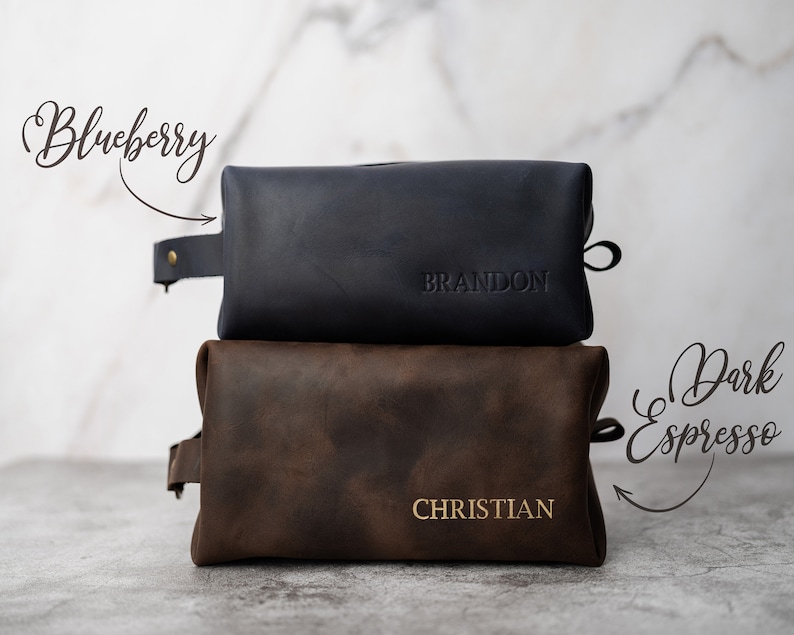 Leather toiletry bag personalized groomsmen gifts leather dopp kit personalized gift for him mens dopp kit for men, unique letters image 5