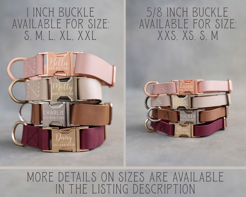 Dog collar leather, dog collar personalized, dog collar girl, dog collar boy, dog collar engraved, dog collar with choose your color buckle image 3