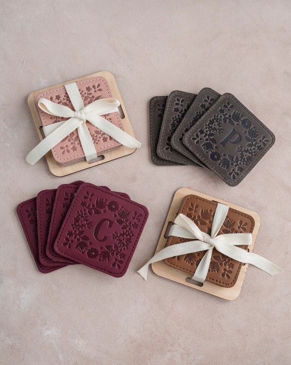 Custom coasters set, Christmas coasters, coaster set, personalized coasters, leather coasters, cute coasters - Customize with LOGO