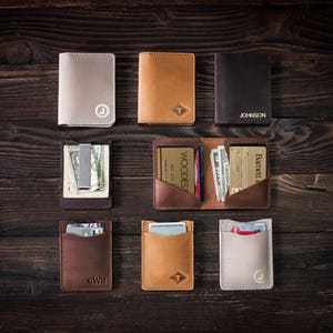 Billetera de cuero con clip de dinero, billetera de cuero delgada, billetera delgada, clip de dinero de cuero, billetera delgada, billetera minimalista, billetera de tarjetas de regalo de novios