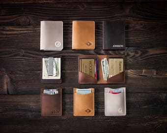 Billetera de cuero con clip de dinero, billetera de cuero delgada, billetera delgada, clip de dinero de cuero, billetera delgada, billetera minimalista, billetera de tarjetas de regalo de novios