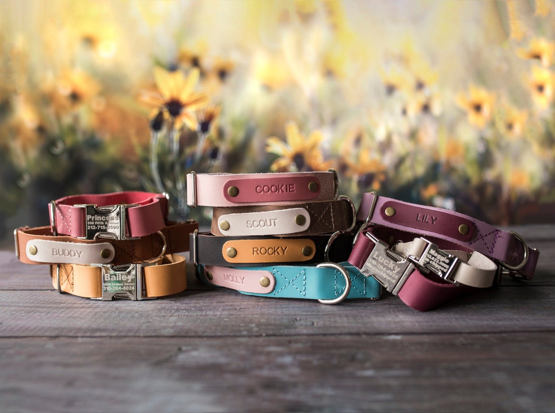 Engraved Leather Dog Collar Personalized Dog Collar Dog - Etsy