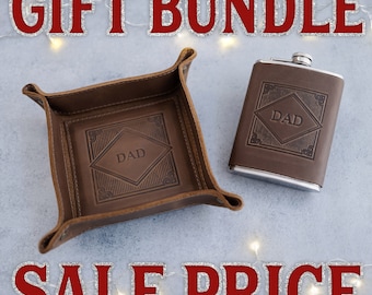 Valet Tray & flask bundle, groomsmen gifts, personalized hip flask, personalized gift for him, groomsman gift, leather tray and flask set