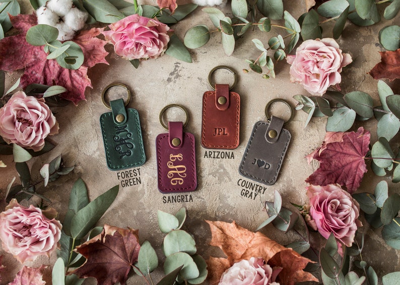 Personalized leather keychain, leather initial keychain personalized, key chain customized leather keychain for women, men leather key fob image 4